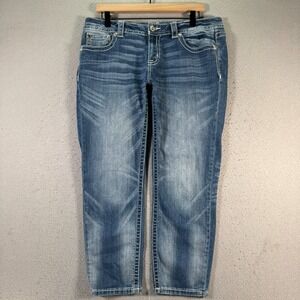 Miss Me Signature Ankle Skinny Jeans Women‎ 32 Blue Lighwash Embellished Denim